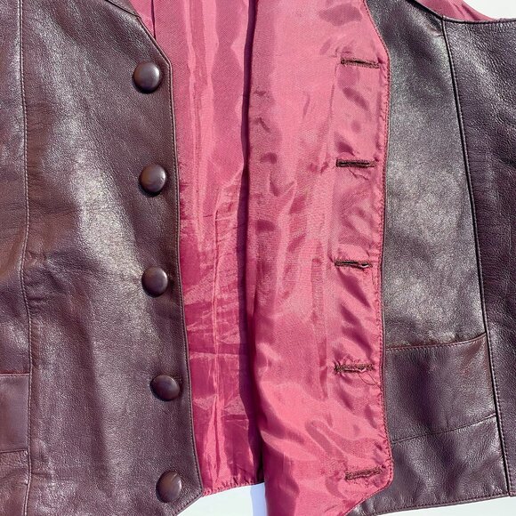 Men’s Custom Dark Brown Leather Vest w/Front Pockets & Buttons, Size 46R - Picture 5 of 8